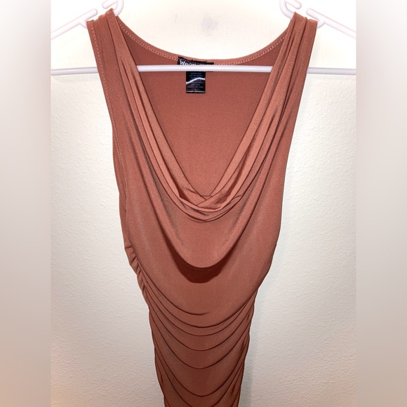 Wearever Dresses & Skirts - Wearever Terra Cotta Ruched Bodycon Dress Size S Draped Neck